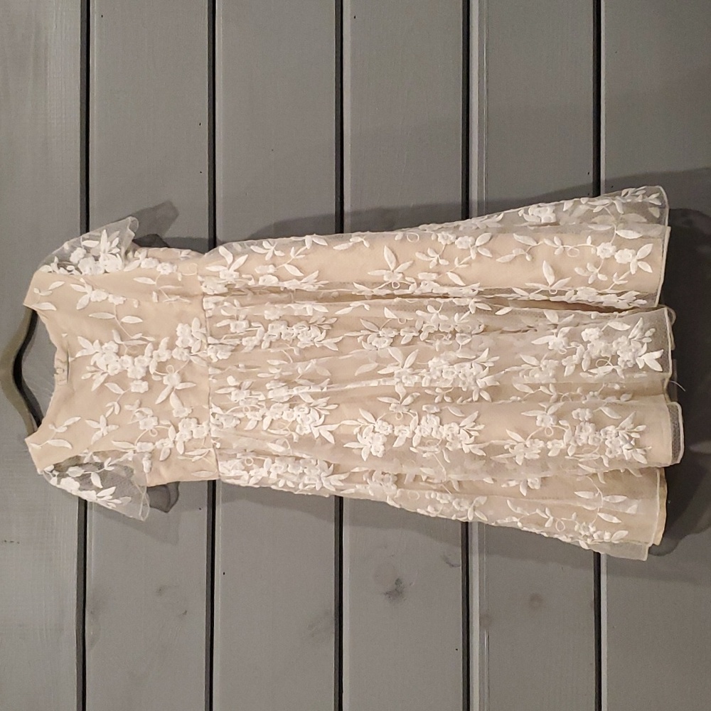 David's Bridal Flowergirl Kids Girl Lace Off-white Cream Dress 8